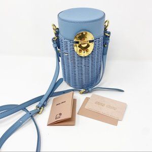 Miu Miu Blue Wicker Crossbody Shoulder Bag
